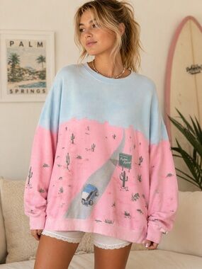 Wildfox Palm Springs Roadtrip Oversized Sweatshirt Road Trip Graphic Tee Cozy